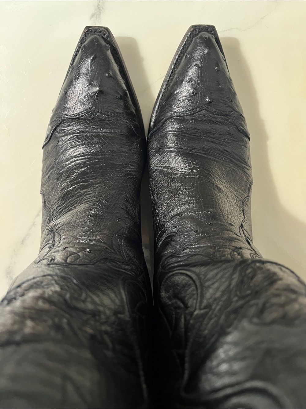 Montana Black Ostrich Western Pull-Up Cowboy Boots - Picture 10 of 16